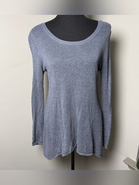 Pure Jill Linen Blend Knit Swing Tunic Sweater Slate Blue Quiet Luxury Coastal S